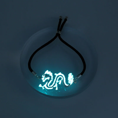 Glow-in-the-Dark Silver Dragon Leather Bracelet – Adjustable Zinc Alloy Jewelry