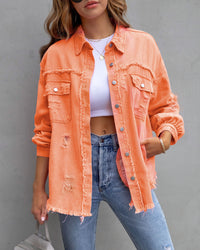 Stylish Ripped Denim Jacket for Women - Trendy Casual Top in Multiple Colors