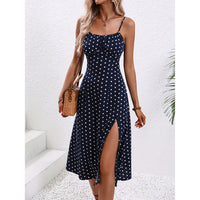New Polka Dot Print Suspender Dress Summer Sexy Split Long Dresses For Womens Clothing