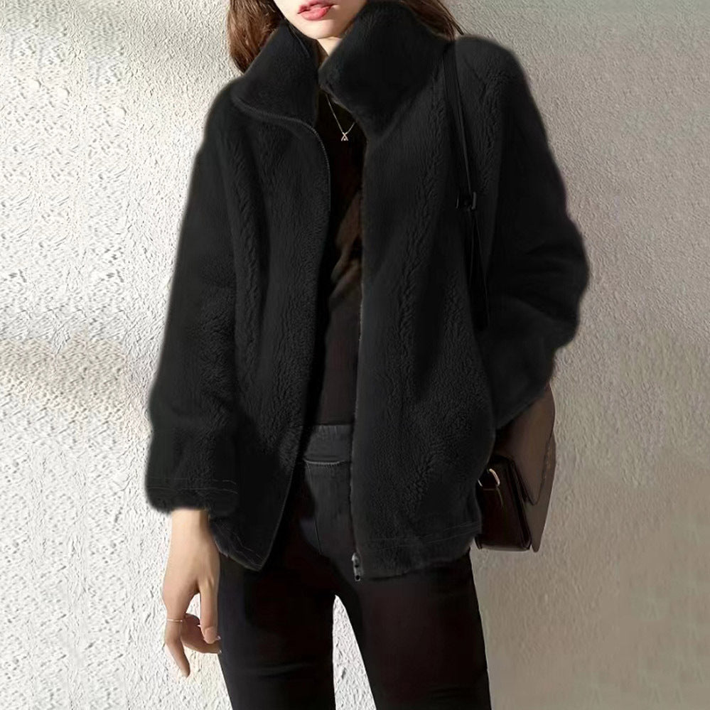 Double Faced Fleece Warm High Neck Sweater Women Cardigan What Else You Got?