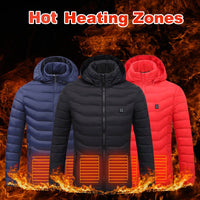 USB Heated Winter Jacket - 3-Temp Electric Heating Vest with Removable Hood - Thermal Coat for Men (Black, M)