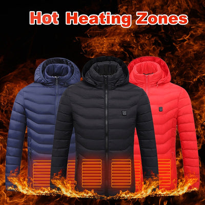 USB Heated Winter Jacket - 3-Temp Electric Heating Vest with Removable Hood - Thermal Coat for Men (Black, M)