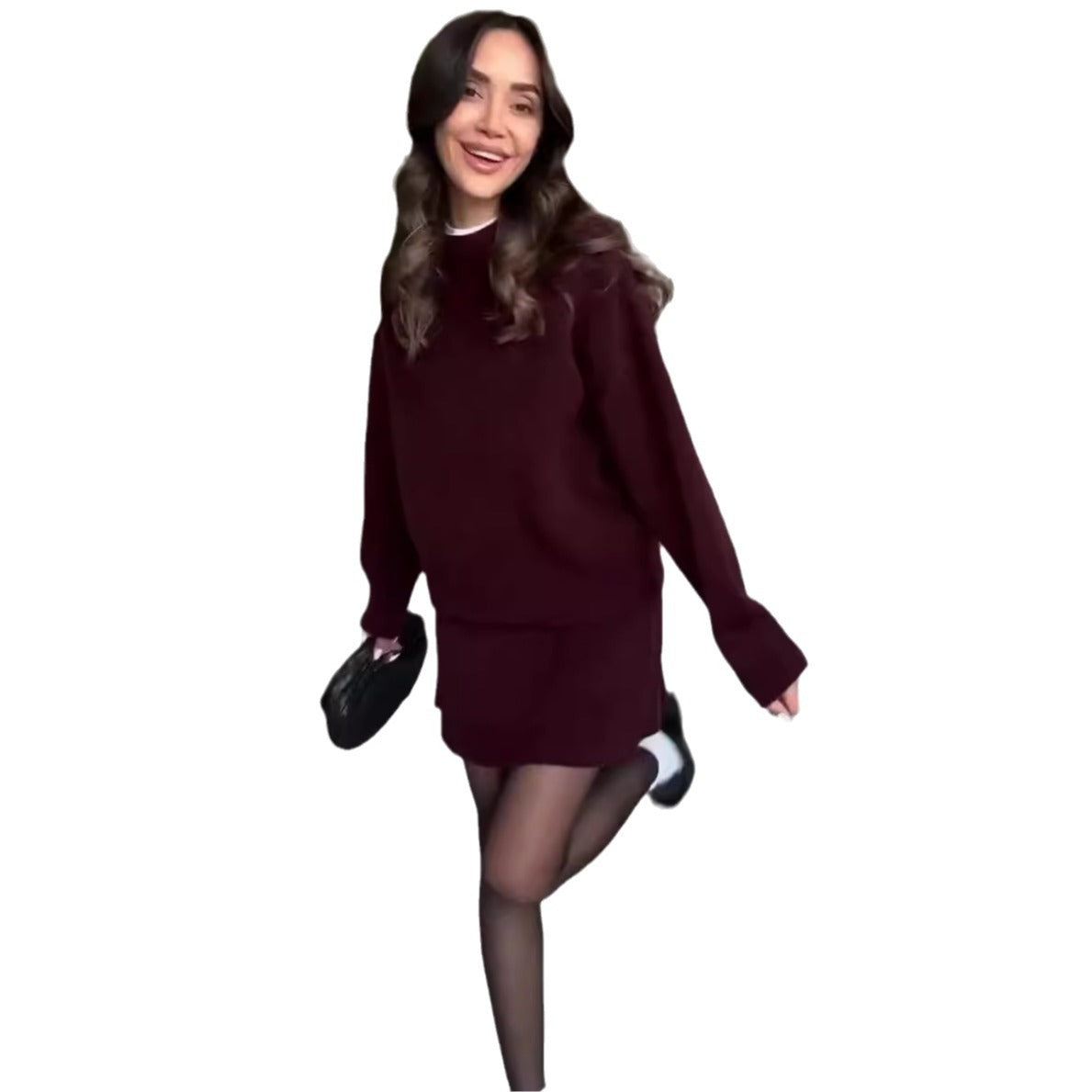 Sweater Skirt Sets For Women 2 Pieces Knit Casual Versatile Long Sleeve Pullover Elegant Solid High Waist Mini Skirt Outfit What Else You Got?
