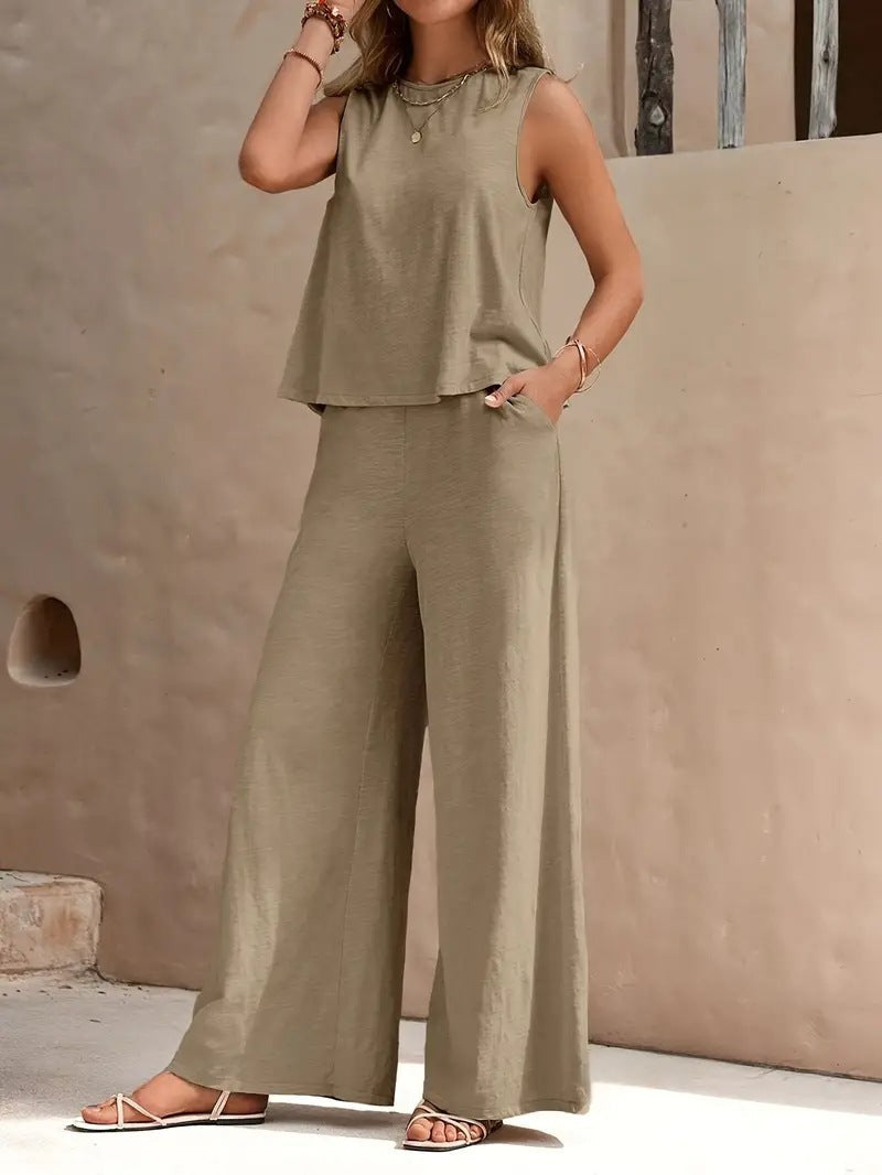 Solid Color Casual Loose Pants Sets For Women Elegant Spring Summer Women's Two Pieces Suit Full Trouser Set Female Outfit Clothes What Else You Got?