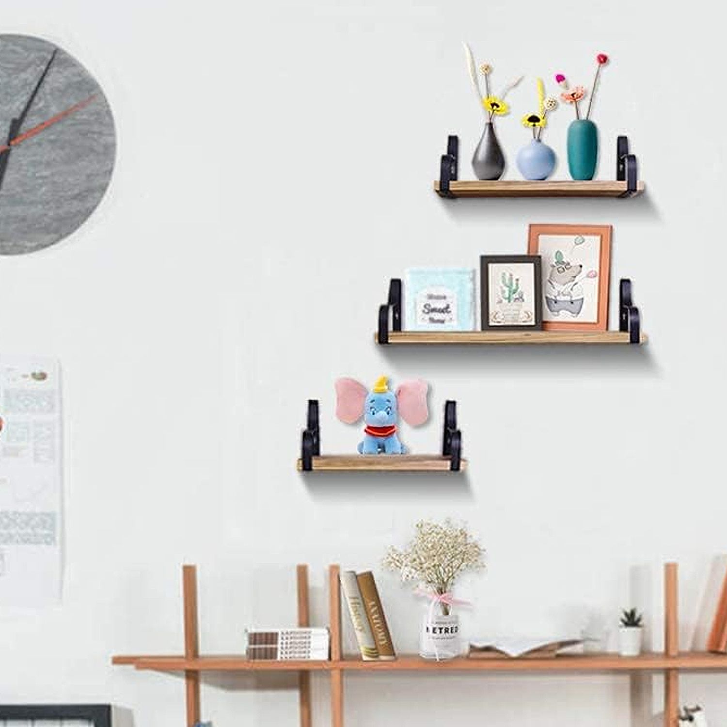 Rustic Farmhouse Floating Shelves Set of 3 - Wall Mounted Wood Shelf for Living Room Bedroom Kitchen What Else You Got?