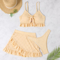 Graceful & Modest 3-Piece Swim Set with Ruffle Design - Summer Beachwear for Women