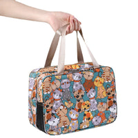 Double-Layer Travel Makeup Bag – Large Cosmetic Organizer with Cute Bear & Cat Designs