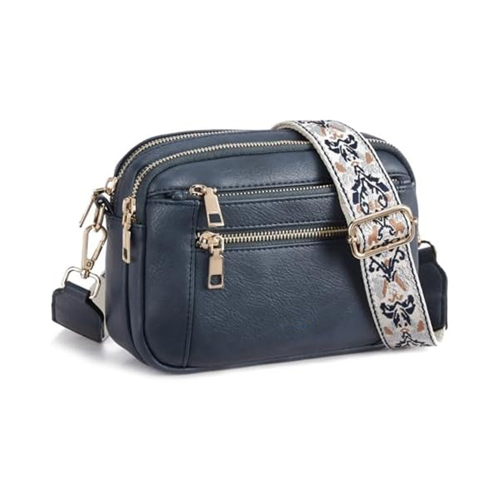 Triple-zipper Shoulder Bag With Floral Embroidered Straps Fashion Colorblock Multi-functional Crossbody Bags For Women What Else You Got?