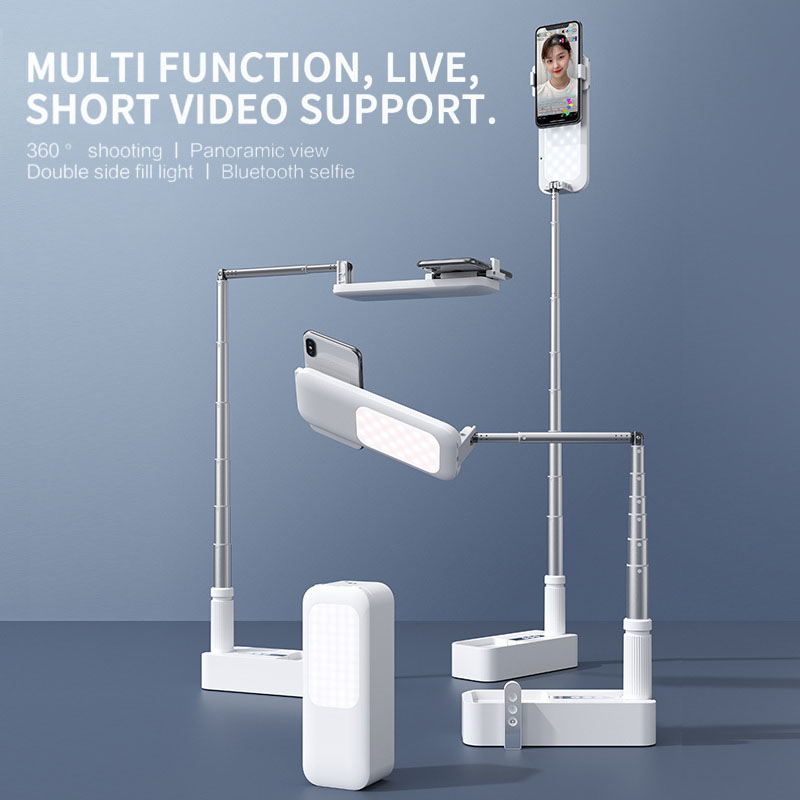 Foldable LED Phone Stand – 130 cm Tripod with Bluetooth Remote for Content Creation