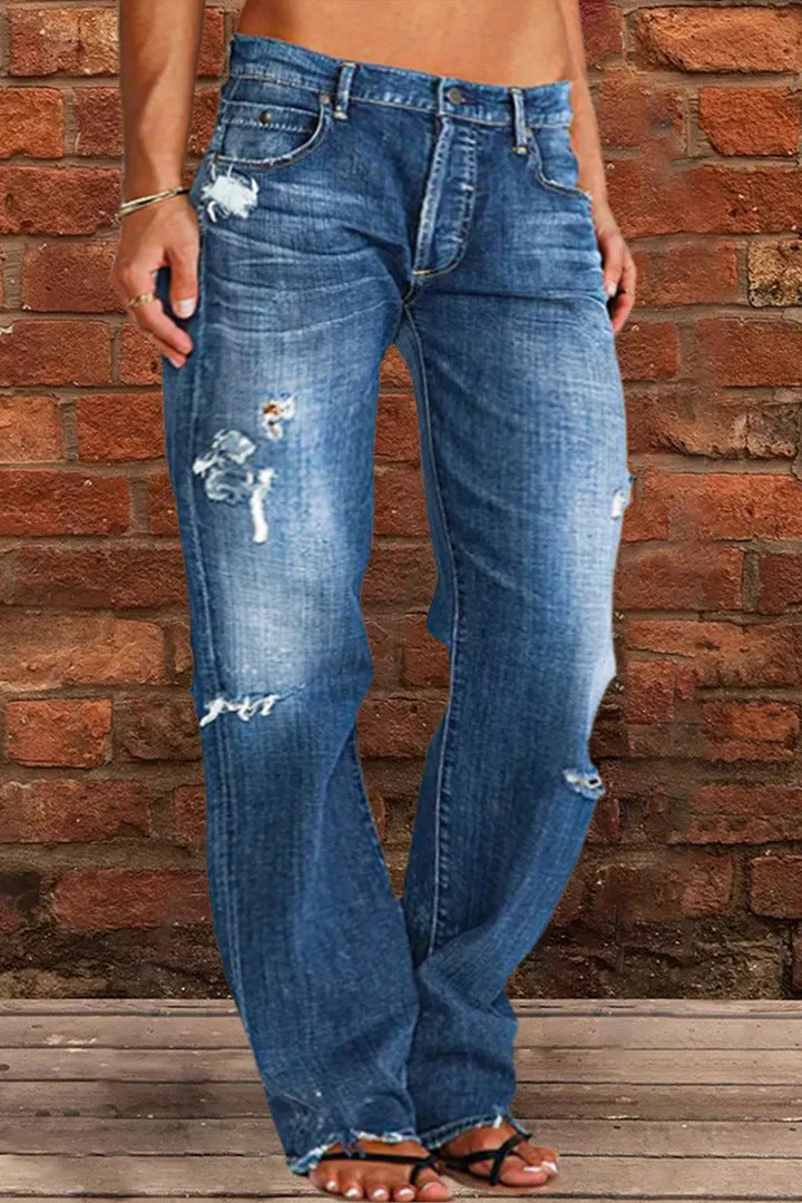 Ripped Jeans Loose Wide Leg Denim Pants Leisure Commuting Trousers Women's Clothing What Else You Got?