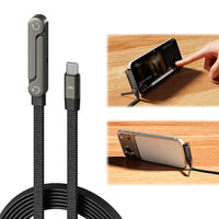 2-in-1 Fast Charging Cable with Foldable Phone Stand – USB-C & USB-A