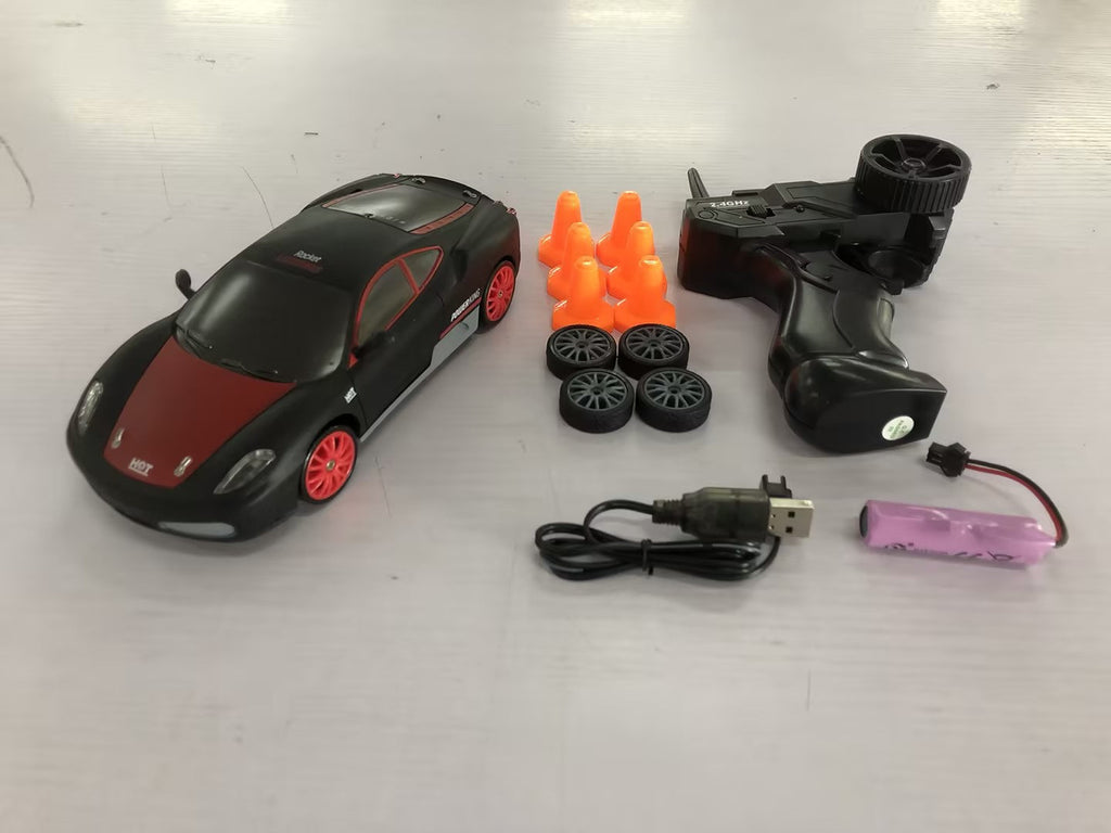 2.4GHz 1:24 4WD RC Drift Car with LED Lights – High-Speed Remote Control Racing Car for Kids (Rechargeable, Cones Included) What Else You Got?