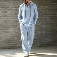 Mens Linen Loose-fit Hoodie And Pants Set