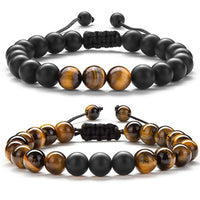 Tiger Eye & Black Agate Couple Bracelets – Matching Natural Stone Jewelry for Couples