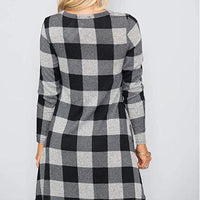 Elegant Plaid Dress for Women – Mid-Waist Slim Fit with Three-Quarter Sleeves