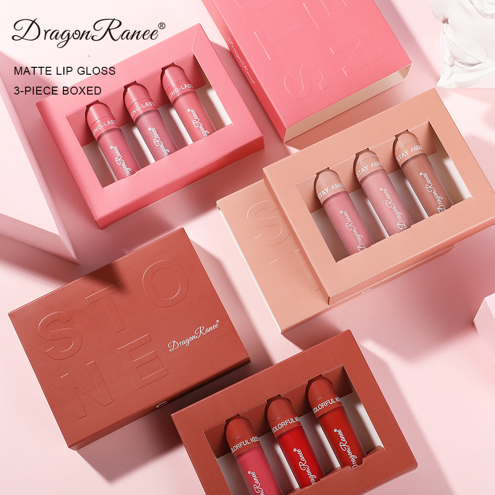 3-Piece Matte Lip Gloss Set – Long-Lasting Non-Stick Mineral Formula