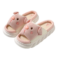 Adorable Piggy Cartoon Slippers – Cozy Open Toe Linen House Shoes for Couples