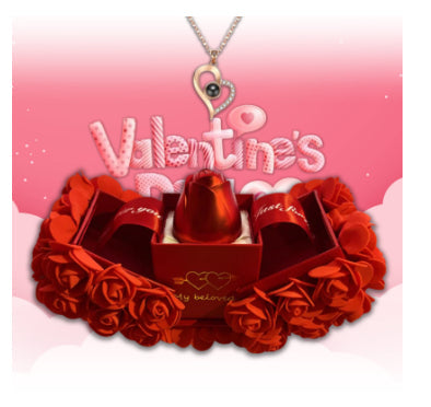 Eternal Rose & Crystal Necklace Gift Set - Forever Love Valentine's Day Jewelry Box for Her