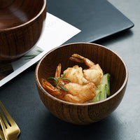 Handcrafted Jujube Wooden Rice & Soup Bowl - Eco-Friendly, Kid-Safe Japanese Style Dining Set (3 Sizes)
