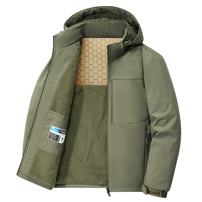 Men's Heavy-Duty Winter Jacket - Windproof Cotton Hoodie with Fleece Lining (Army Green, Black, Navy & More)