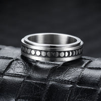 Stainless Steel Spinner Ring – Vintage Moon & Stars Fidget Ring for Stress Relief (Unisex, Rotatable)
