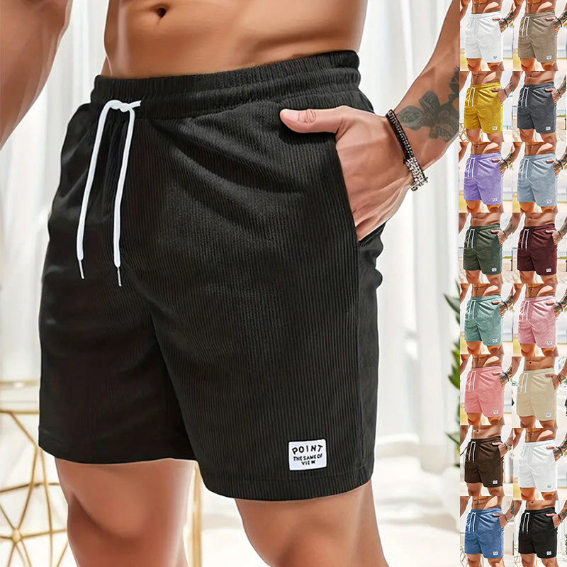 Men's Summer Corduroy Sports Shorts - Breathable Lace-Up Drawstring Pants for Active Lifestyle