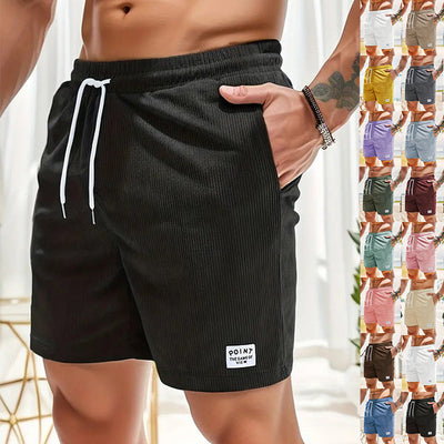 Men's Summer Corduroy Sports Shorts - Breathable Lace-Up Drawstring Pants for Active Lifestyle