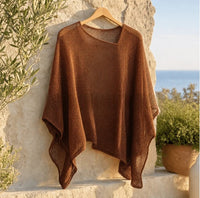 Graceful Women's Knit Cape Blouse - Lightweight Casual Top with Elegant Poncho Design