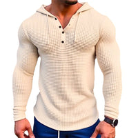 Men’s Waffle-Knit Hooded Pullover – Long-Sleeve Polyester Streetwear S–3XL