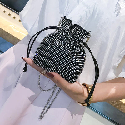 Women's Rhinestone Diagonal Shoulder Bag – Bucket Crossbody Bag