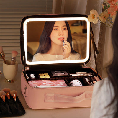 Divine Glow Smart LED Cosmetic Case - Full-Screen Mirror & Portable Makeup Organizer (12