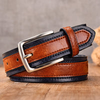 Men's Color-Block Casual Belt – Two-Tone Pin Buckle