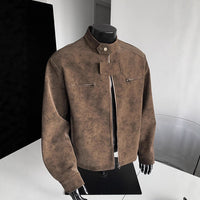 Vintage PU Leather Biker Jacket - Stand-Up Collar Moto Jacket for Men & Women