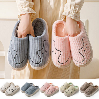 Cozy Couple Striped Cat Slippers - Non-Slip Warm Plush House Shoes for Men & Women