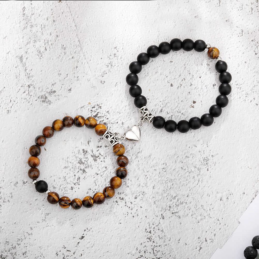 Magnetic Couple Bracelets Set – Natural Stone Heart Magnet Distance Bracelets for Couples What Else You Got?