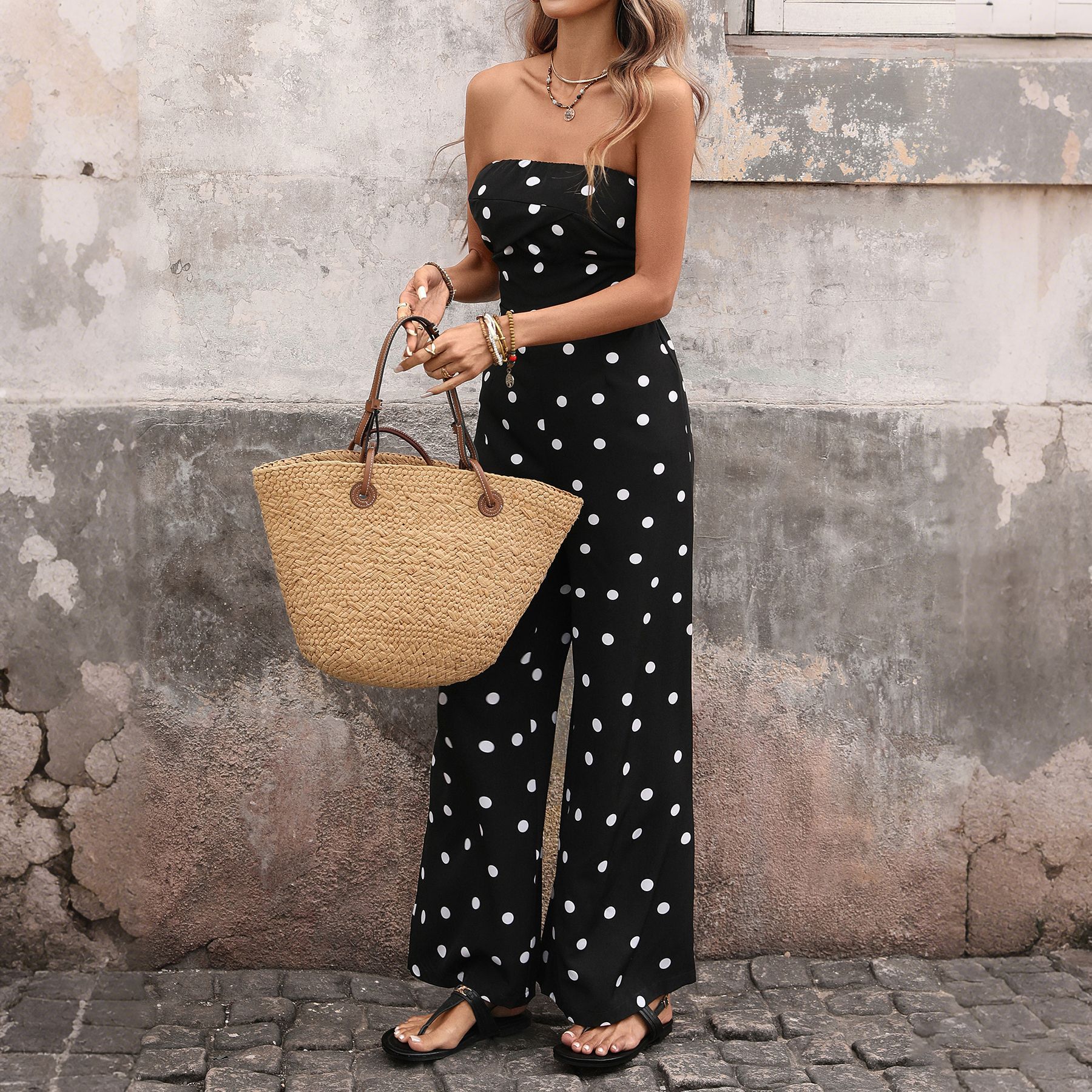 Womens Fashionable Retro Polka-Dot Sleeveless Jumpsuit What Else You Got?