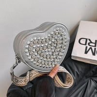 Heart-Shaped PU Crossbody Bag – Rivet-Detail Women’s Shoulder Bag