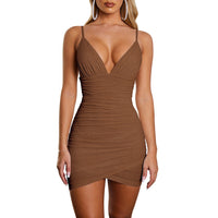 Elegant Deep V Sling Silk One-Piece Dress - Nightclub & Party Wear