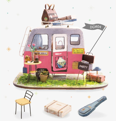Happy Camper Miniature Dollhouse Trailer – DIY Wooden Craft Kit for Christian Families | Faith-Based Family Fun & Creativity