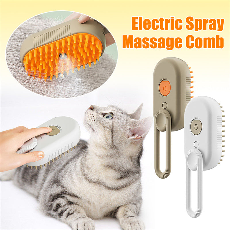 3-in-1 Electric Steam Pet Brush – Cat & Dog Grooming Brush with Massage