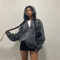Star Print Zip-Up Hooded Cardigan – Streetwear Hoodie Jacket for Men & Women