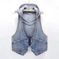 Trendy Korean Denim Vest Jacket – Lightweight Hooded Layering Outerwear for Women