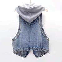Trendy Korean Denim Vest Jacket – Lightweight Hooded Layering Outerwear for Women