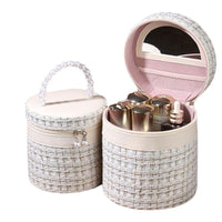 Elegant PU Cylinder Cosmetic Bag with Built-in Mirror - Travel & Vanity Organizer