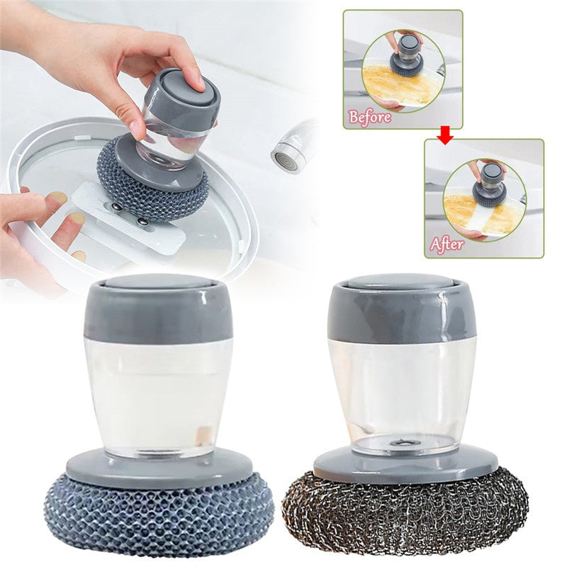 Soap-Dispensing Dish Brush – Push-Button Kitchen Scrub Brush