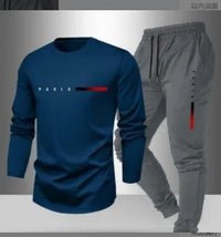 Men’s Casual Two-Piece Outfit Set – Lightweight Long-Sleeve Top & Pants in Faux Cotton (S–3XL)