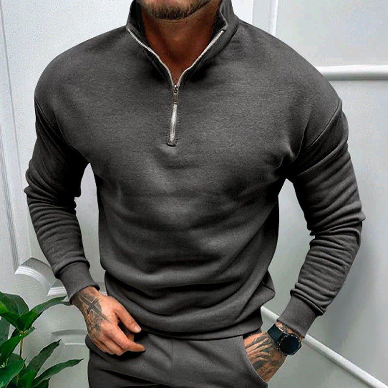 Solid Color Zipper Sweatshirt Men's Autumn And Winter Fleece-lined Long Sleeve Tops What Else You Got?