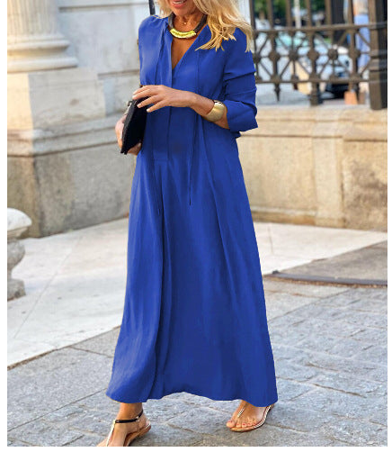 Long-sleeved Shirt Dress Fashion Loose V-neck Long Dresses Spring And Autumn Clothing For Women What Else You Got?
