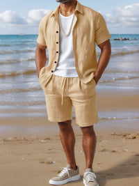 Men's Breathable Linen Casual Button-Up Shirt with Lapel Collar - Lightweight & Stylish for Everyday Wear