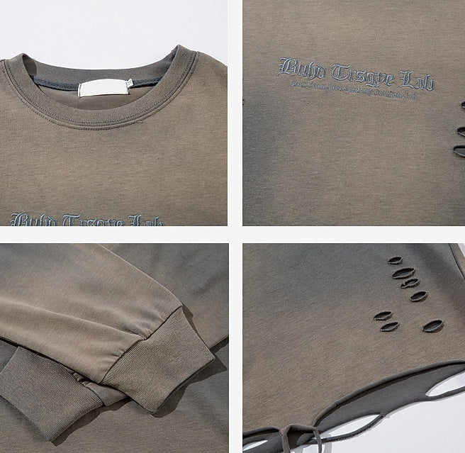 Vintage-Wash Letter Embroidery Streetwear Long-Sleeve Tee – Loose Fit, Pure Cotton What Else You Got?